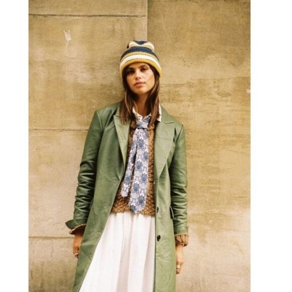 Free People Women's Trinity Faux Leather Trench Coat Long Sleeve Green Size XS - Picture 2 of 13